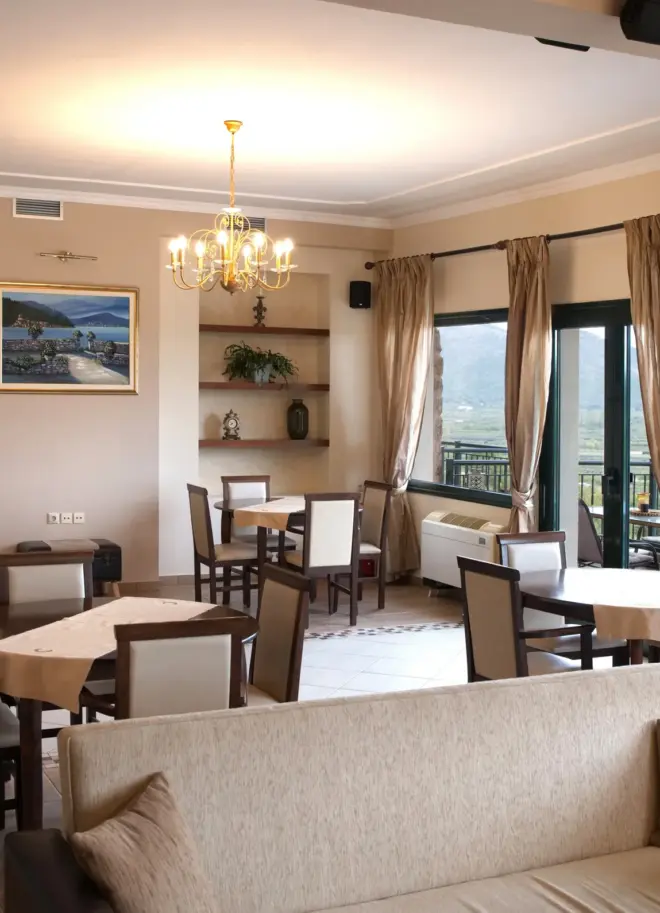 dining area with off white furniture and large tables